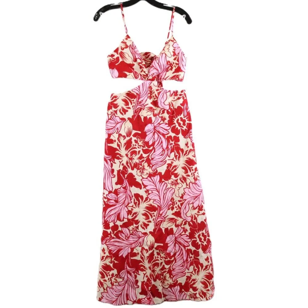 Abercrombie & Fitch Dress Julia Cutout Maxi Dress Red Floral Pattern Beach Party